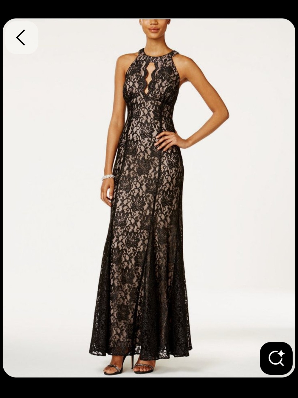 Nightway Black Lace Halter Maxi Dress with Keyhole Front EUC Size 8